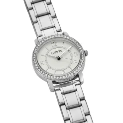 GUESS Montre Melody Blanc cadran argenté fond blanc bracelet acier argenté Discount