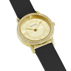 GUESS Montre Melody Champagne cadran doré fond champagne bracelet silicone noir Sale