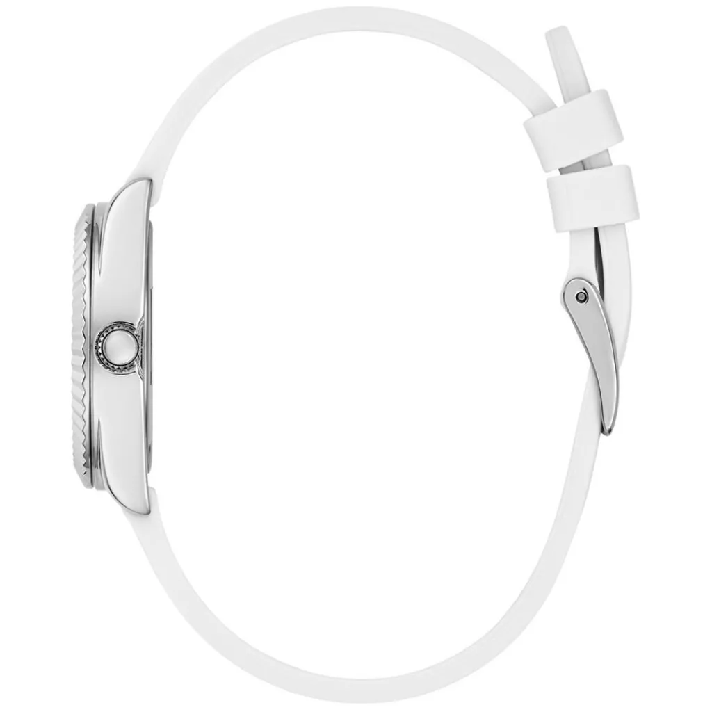 GUESS Montre Mini Luna Argenté cadran argenté fond argenté bracelet silicone blanc Discount