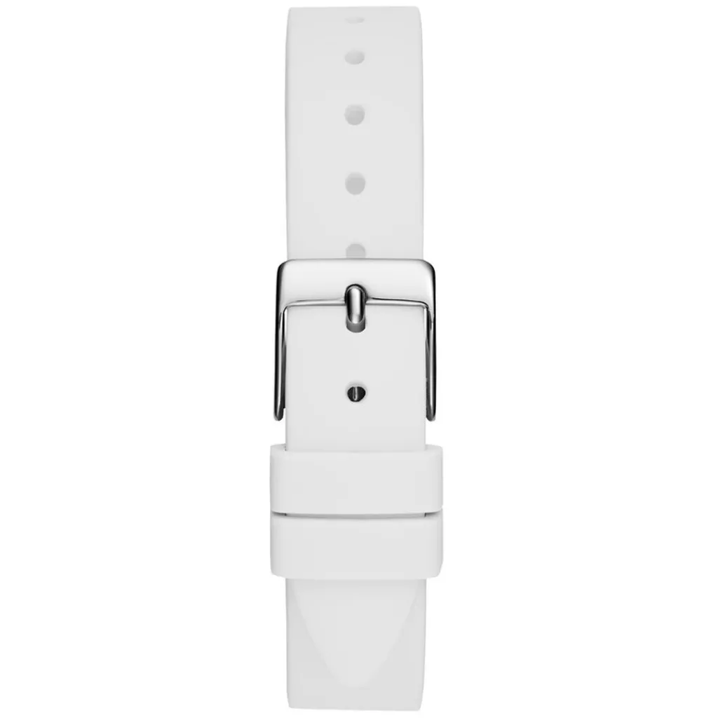 GUESS Montre Mini Luna Argenté cadran argenté fond argenté bracelet silicone blanc Discount