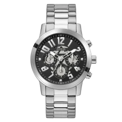 GUESS Montre Parker Noir cadran argenté fond noir bracelet acier argenté Online