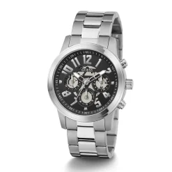 GUESS Montre Parker Noir cadran argenté fond noir bracelet acier argenté Online