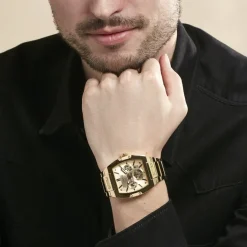 GUESS Montre Phoenix Champagne cadran doré fond champagne bracelet acier doré New