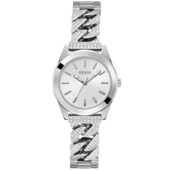 GUESS Montre Serena Blanc cadran argenté fond blanc bracelet acier argenté Outlet