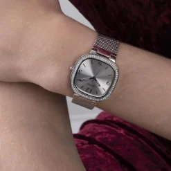 GUESS Montre Tapestry Gris cadran argenté fond gris bracelet acier argenté New