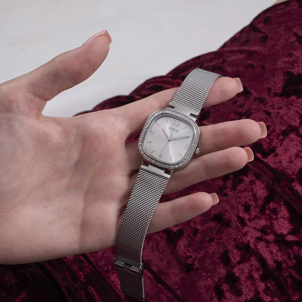 GUESS Montre Tapestry Gris cadran argenté fond gris bracelet acier argenté New