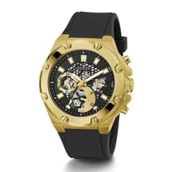 GUESS Montre Third Gear Noir cadran doré fond noir bracelet silicone noire Online