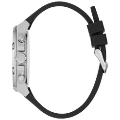 GUESS Montre Third Gear Noir cadran argenté fond noir bracelet silicone noire Clearance