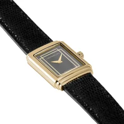HERBELIN Montre Art Deco Noir cadran dore fond noir bracelet cuir noir New