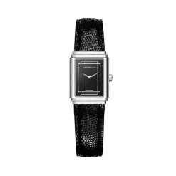 HERBELIN Montre Art Deco Noir cadran argente fond noir bracelet cuir noir Discount