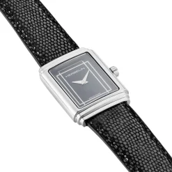 HERBELIN Montre Art Deco Noir cadran argente fond noir bracelet cuir noir Discount