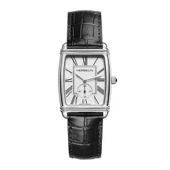 HERBELIN Montre Art Deco Argenté cadran argenté fond argenté bracelet cuir de vache noir Clearance