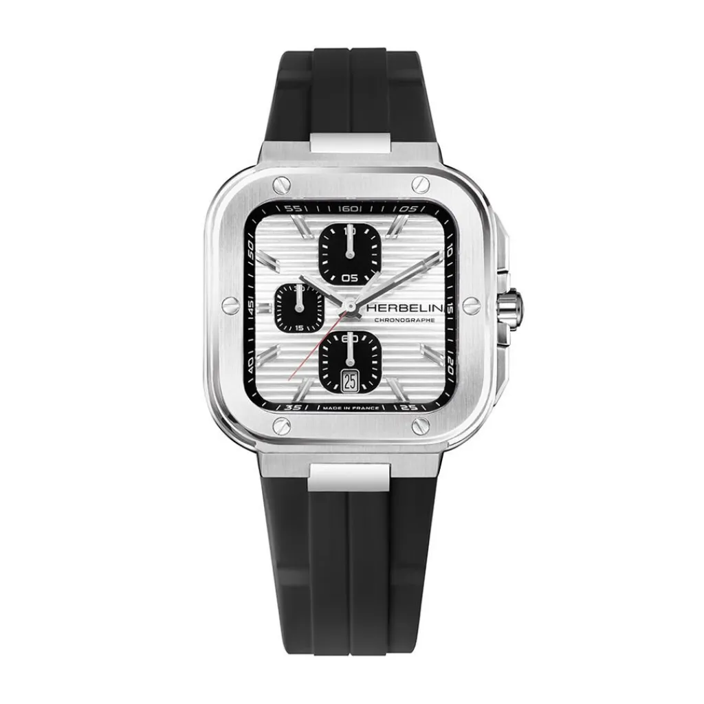 HERBELIN Montre Cap Camarat Argenté cadran argenté fond argenté bracelet silicone noir Sale