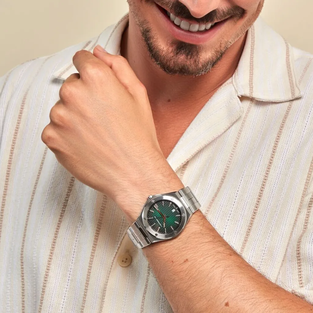 HERBELIN Montre Cap Camarat Vert cadran argenté fond vert bracelet métal argenté New