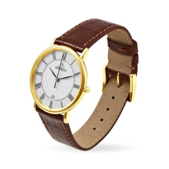 HERBELIN Montre Classique Blanc cadran doré fond blanc bracelet cuir marron Online