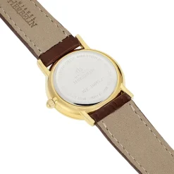 HERBELIN Montre Classique Blanc cadran doré fond blanc bracelet cuir marron Hot