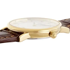 HERBELIN Montre Classique Blanc cadran doré fond blanc bracelet cuir marron Hot