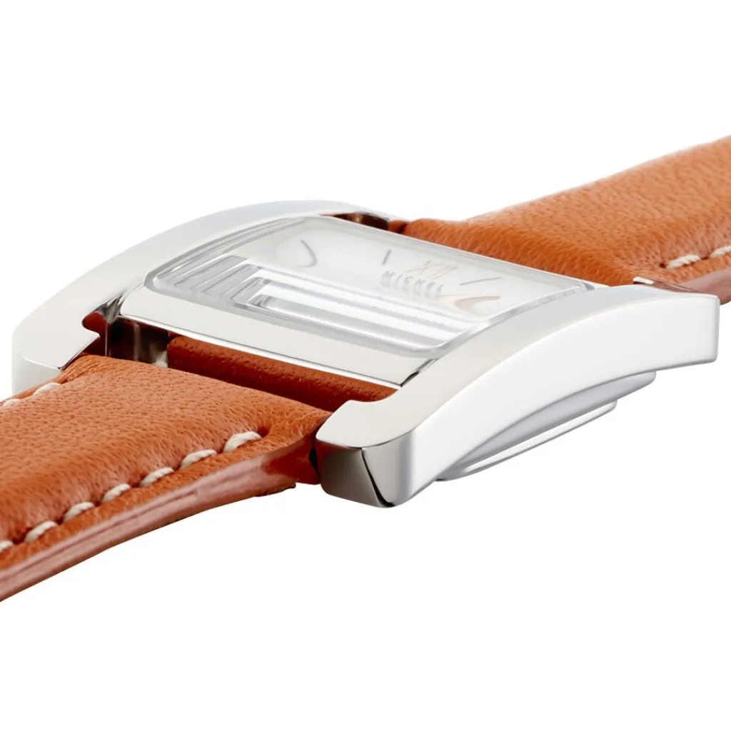 HERBELIN Montre 5Eme Avenue Blanc cadran argenté fond blanc bracelet cuir orange New