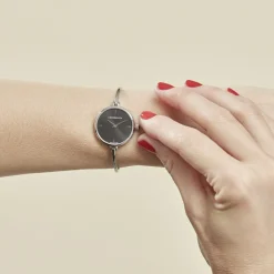 HERBELIN Montre Fil Noir cadran argenté fond noir bracelet acier argenté Outlet