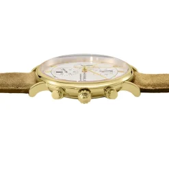 HERBELIN Montre Inspiration Blanc cadran doré fond blanc bracelet cuir marron New