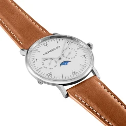 HERBELIN Montre Inspiration Blanc cadran argenté fond blanc bracelet cuir marron Clearance