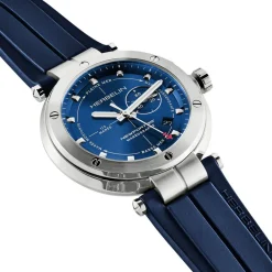 HERBELIN Montre Newport Mareographe Bleu cadran argenté fond bleu bracelet silicone bleu Sale