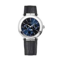HERBELIN Montre Newport Slim Bleu cadran argenté fond bleu bracelet cuir noir Sale