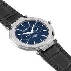 HERBELIN Montre Newport Slim Bleu cadran argenté fond bleu bracelet cuir noir Sale