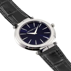 HERBELIN Montre Newport Slim Bleu cadran argenté fond bleu bracelet cuir noir New