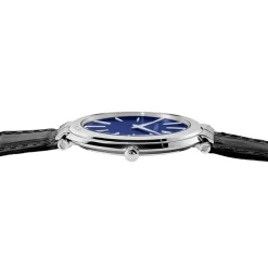 HERBELIN Montre Newport Slim Bleu cadran argenté fond bleu bracelet cuir noir New
