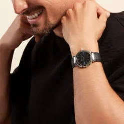 HERBELIN Montre Newport Slim Bleu cadran argenté fond bleu bracelet cuir noir New