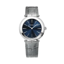 HERBELIN Montre Newport Slim Bleu cadran argenté fond bleu bracelet cuir de veau gris Discount