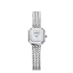 HERBELIN Montre Octogone Nacre Blanche cadran argenté fond nacre blanche bracelet acier argenté New