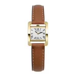 HERBELIN Montre V Avenue Blanc cadran doré fond blanc bracelet cuir de veau marron Outlet