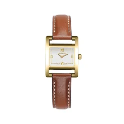 HERBELIN Montre V Eme Avenue Blanc cadran doré fond blanc bracelet cuir marron Discount