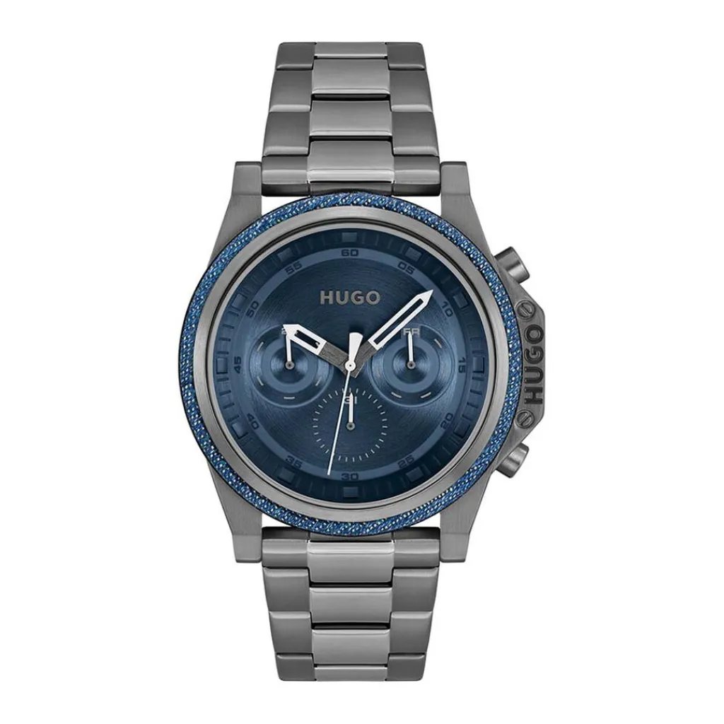HUGO Montre Brave Bleu cadran gris fond bleu bracelet acier gris Sale