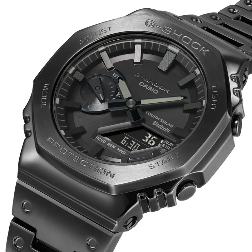 CASIO G-SHOCK Montre Hybride Classic Noir cadran gris fond noir bracelet acier gris Hot
