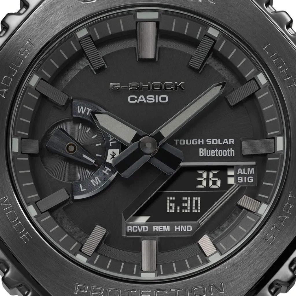 CASIO G-SHOCK Montre Hybride Classic Noir cadran gris fond noir bracelet acier gris Hot