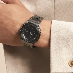CASIO G-SHOCK Montre Hybride Classic Noir cadran gris fond noir bracelet acier gris Hot