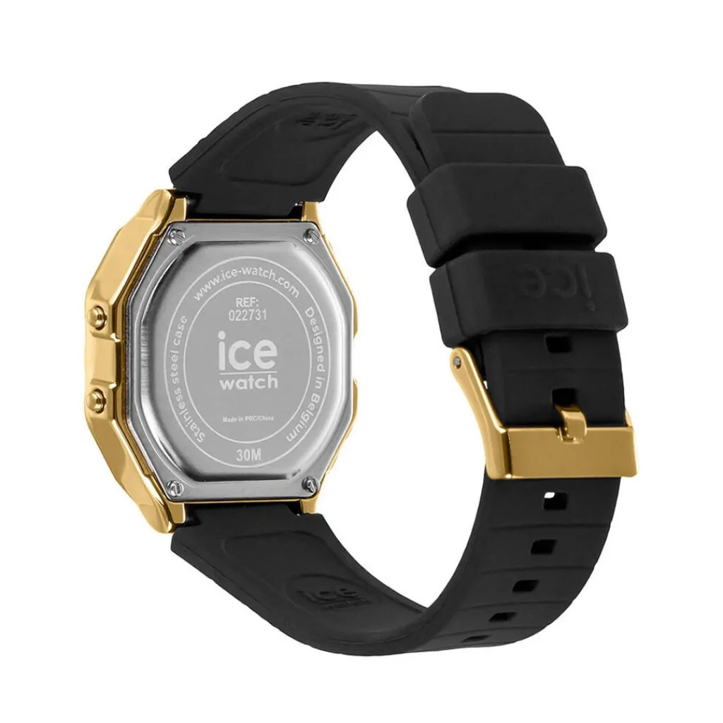 ICE WATCH Montre Digit Retro Dore cadran doré bracelet silicone noir New