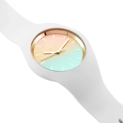ICE WATCH Montre Sunset Multicolore cadran blanc fond multicolore bracelet silicone blanc Sale