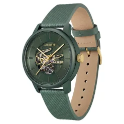 LACOSTE Montre .12.12 Automatique Kaki cadran kaki fond kaki bracelet cuir de veau kaki Best