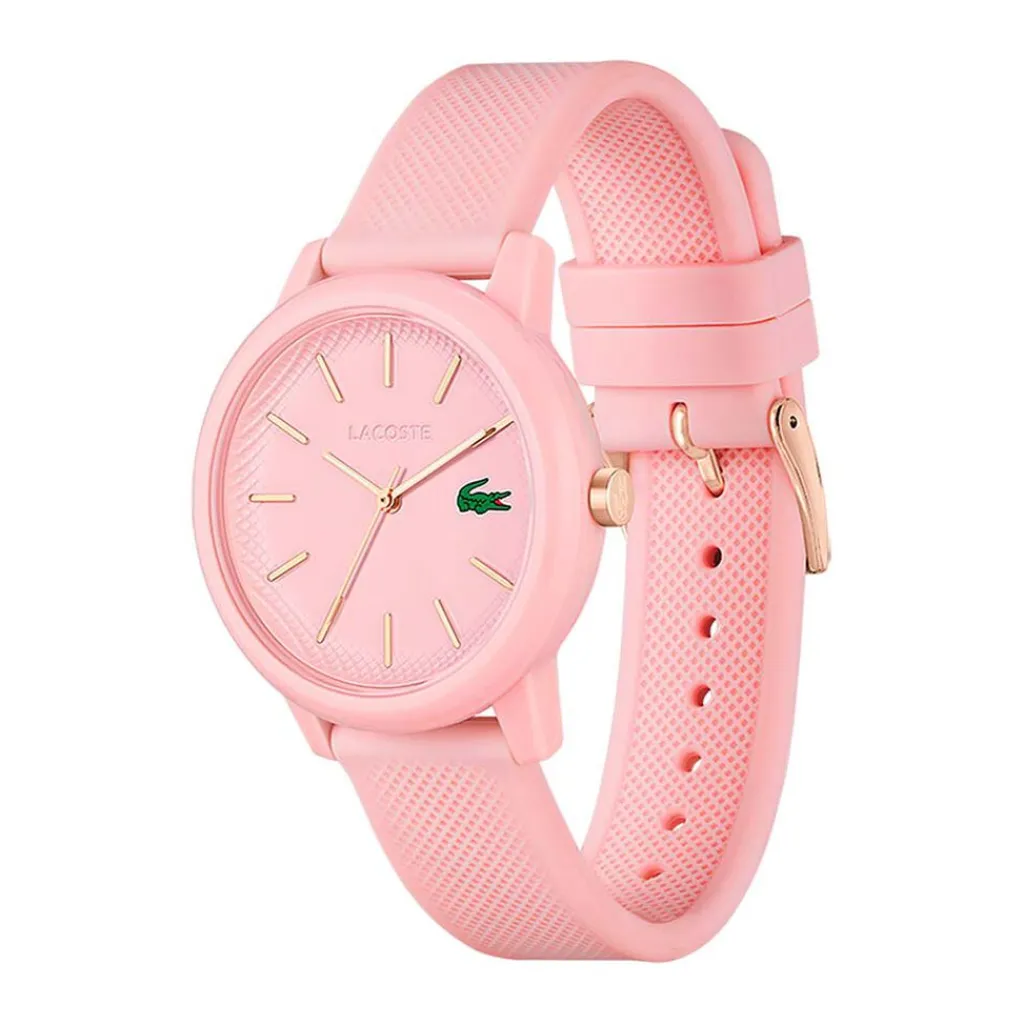 LACOSTE Montre 12.12 Rose cadran rose fond rose bracelet silicone rose Discount
