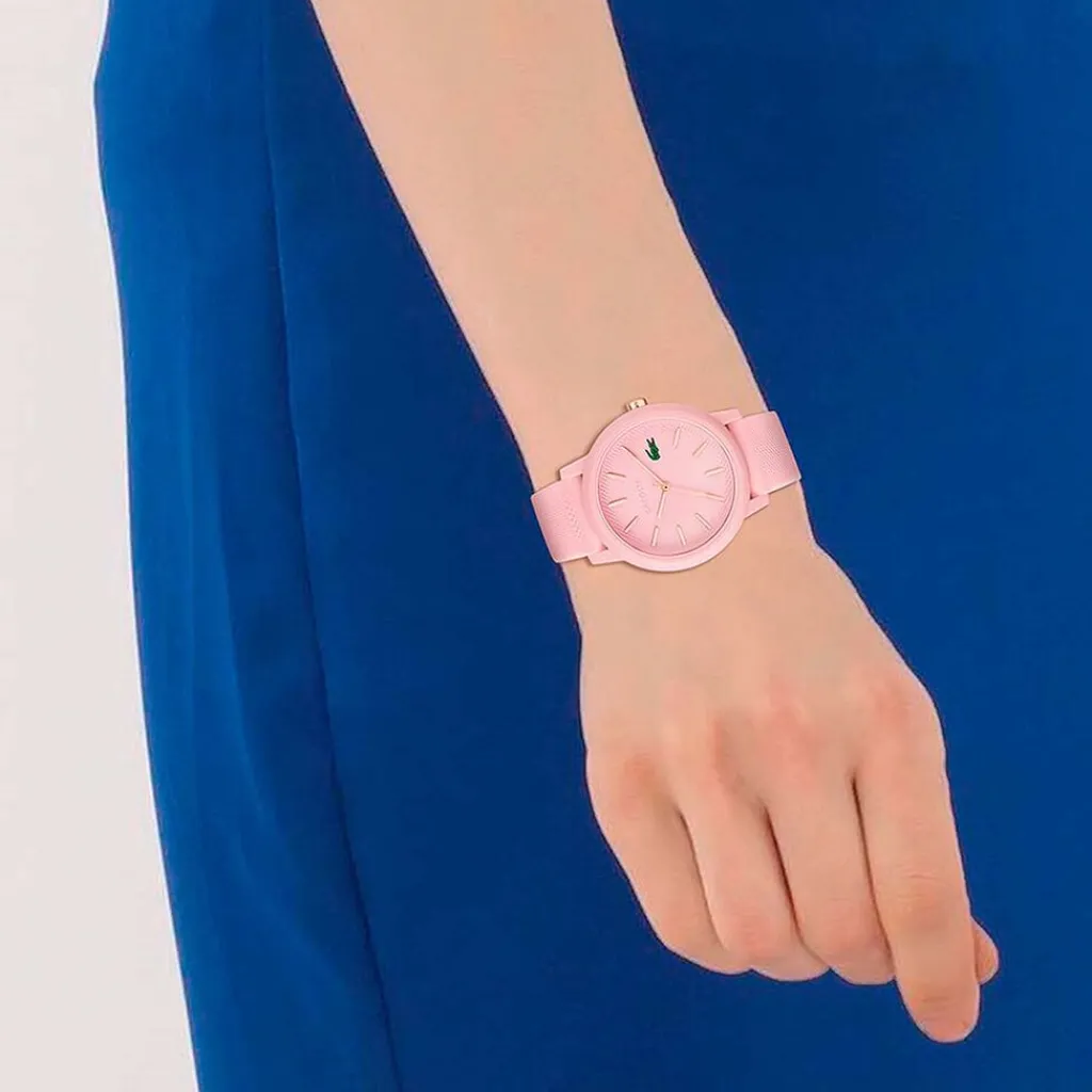 LACOSTE Montre 12.12 Rose cadran rose fond rose bracelet silicone rose Discount