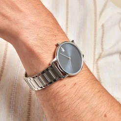 LACOSTE Montre Crocorigin Bleu cadran argenté fond bleu bracelet acier argenté Clearance