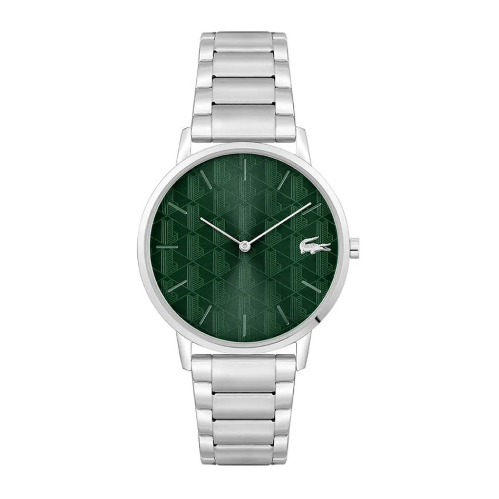LACOSTE Montre Crocorigin Vert cadran argenté fond vert bracelet acier argenté