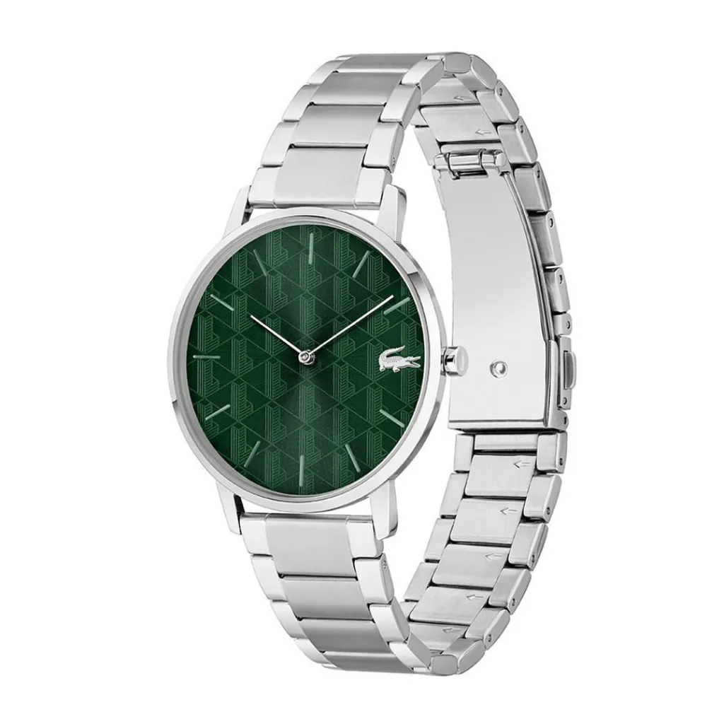 LACOSTE Montre Crocorigin Vert cadran argenté fond vert bracelet acier argenté