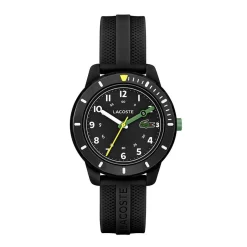 LACOSTE Montre Mini Tennis Noir cadran noir fond noir bracelet silicone noir Hot