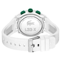 LACOSTE Montre Lc33 Blanc cadran argenté fond blanc bracelet silicone blanc New
