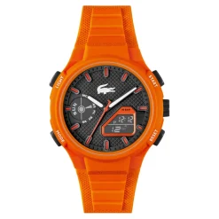 LACOSTE Montre Lc33 Noir cadran orange fond noir bracelet silicone orange